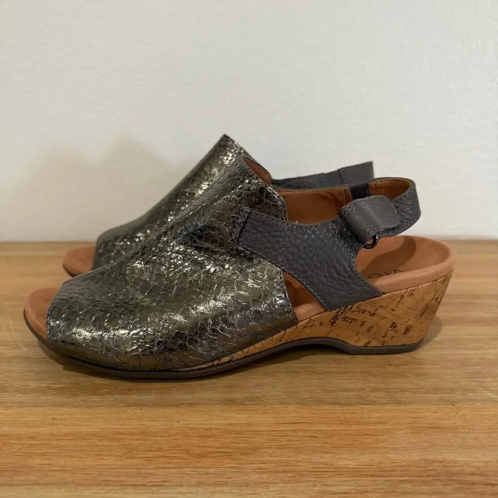 Vionic Tatiana Adjustable Peep Toe Wedge Metallic Snake Embossed Size 8.5 - Picture 7 of 13